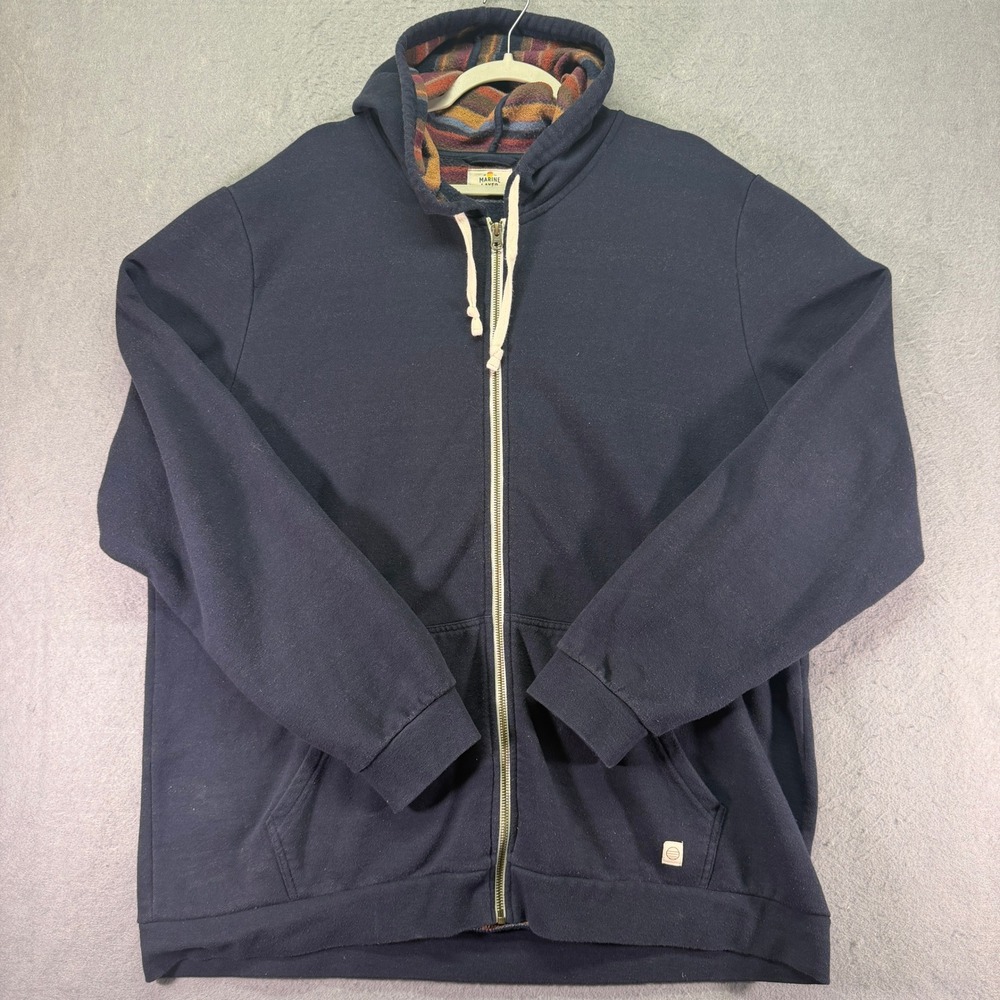 Marine Layer Mens XXL Navy Blue Striped Fleece Lined Full Zip Hoodie Jacket